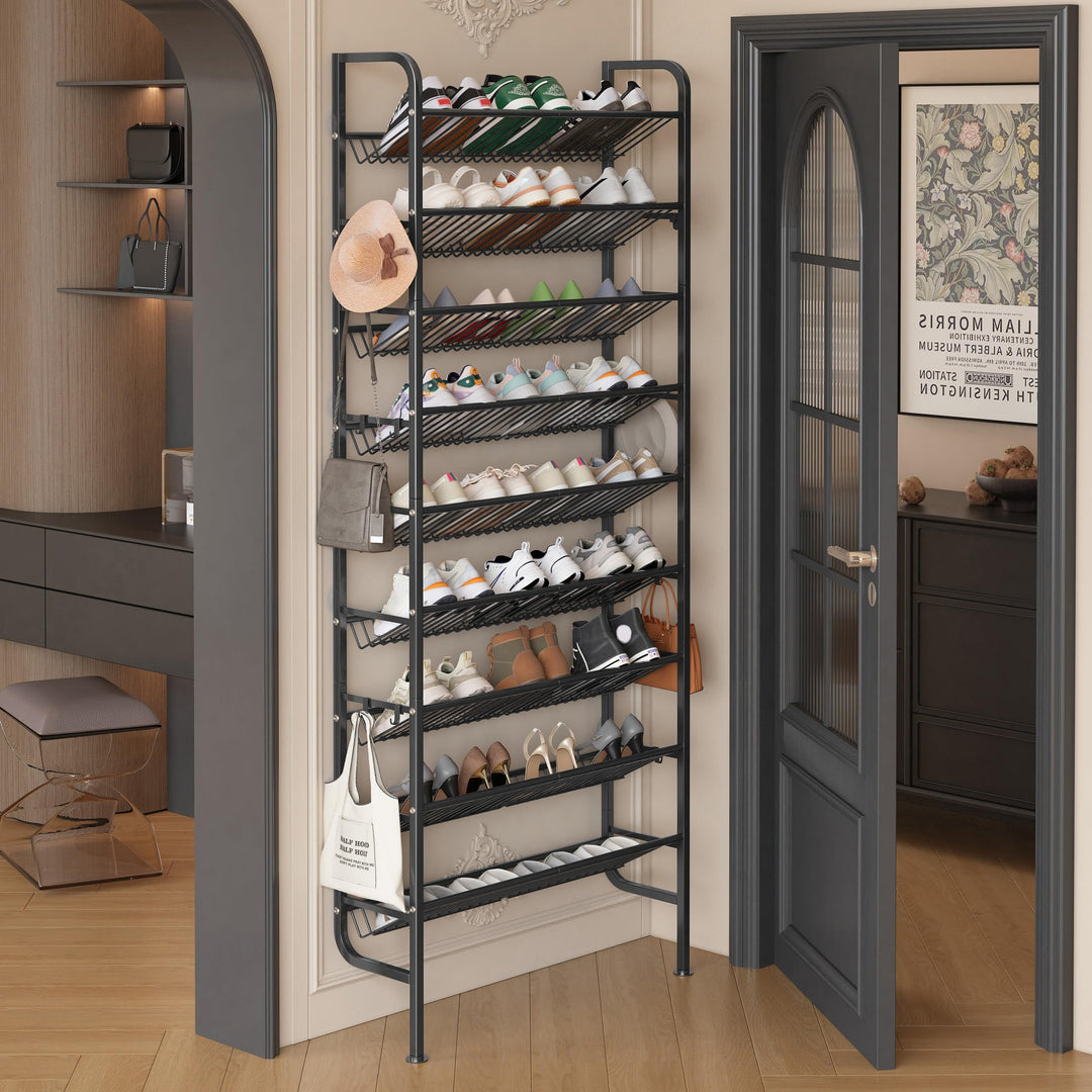 Tür Schuhregal, 9 Ebenen Metall Schuhablage Hinter der Tür, Offener Platzsparend Schuhschrank Schräg