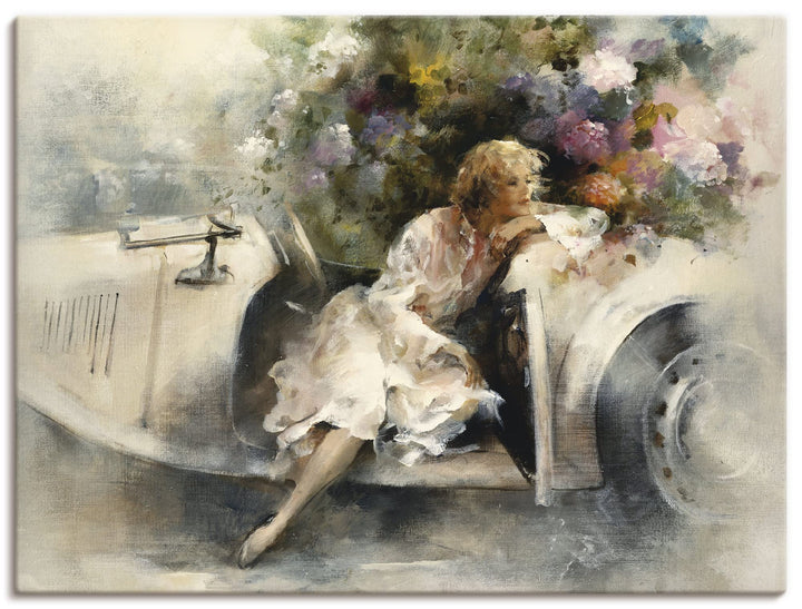 ARTland Leinwandbilder Wandbild Bild auf Leinwand 80 x 60 cm Menschen Frau Malerei Creme Tagträumer