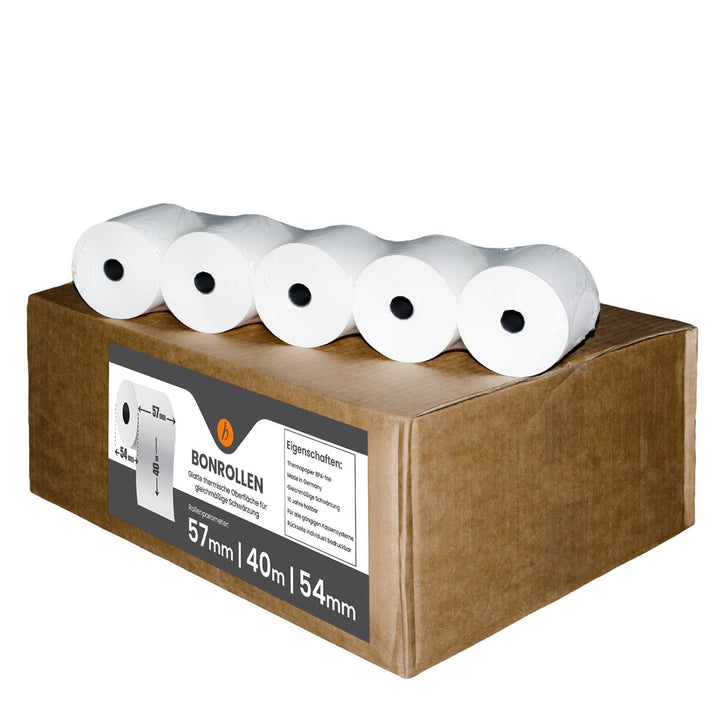 50 Stk. Thermorollen | 57x40x12 mm Ø58mm | Länge: 40 m | BPA frei | für EC Cash Geräte | Thermopapie