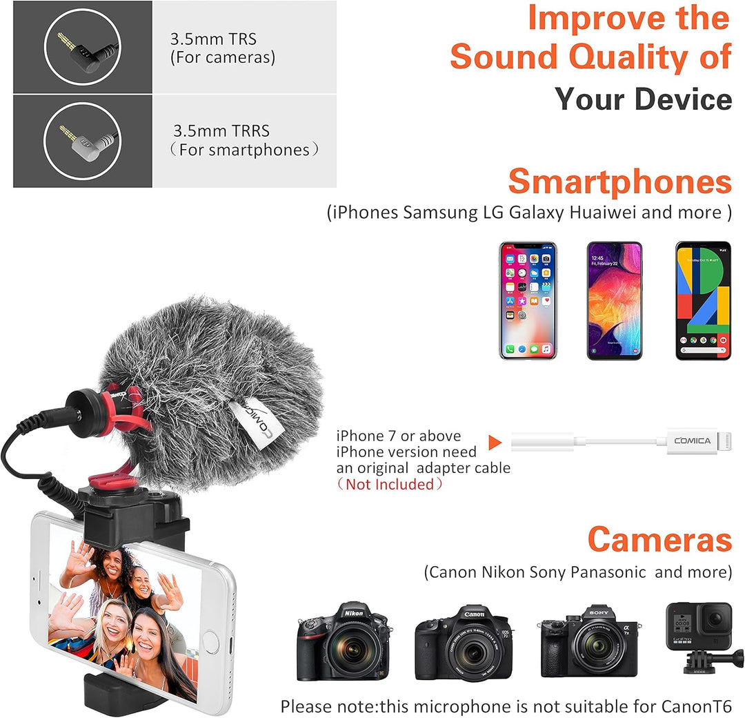 comica Kompaktes Kamera-Mikrofon CVM-VM10II Richtmikrofon mit Kondensator mit Wind Muff Mikrofon Car