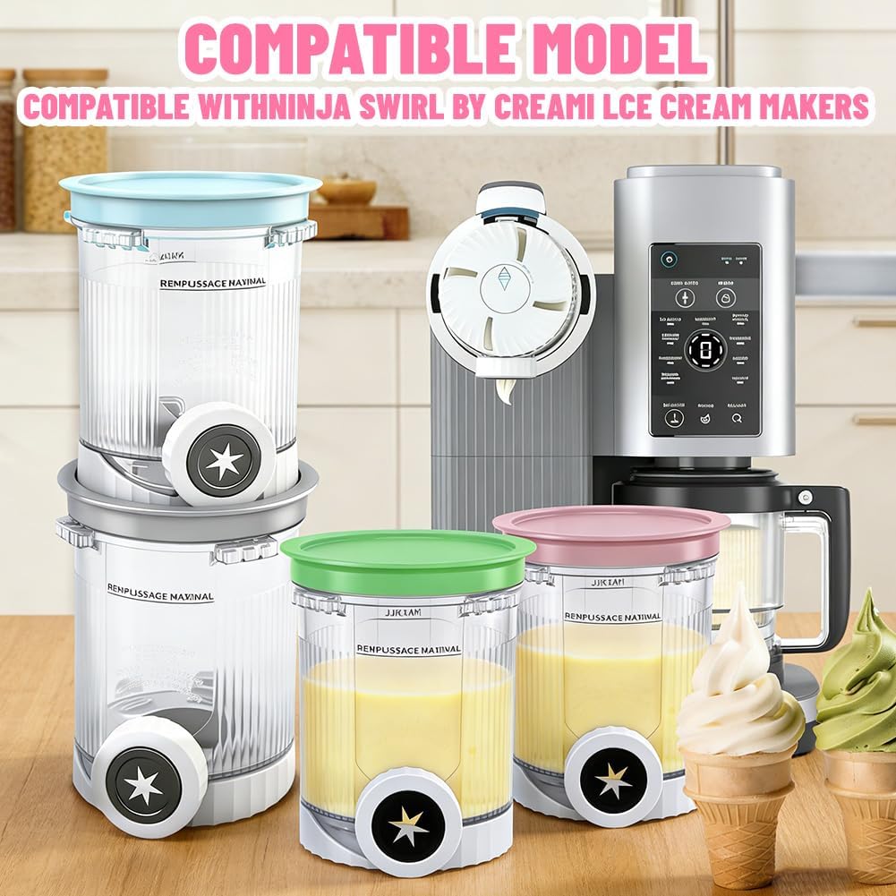 4 Stück Behälter für Ninja Swirl Creami 480 ml, Eisbehälter für NC700 NC701EU Serie, BPA-frei, Spülm