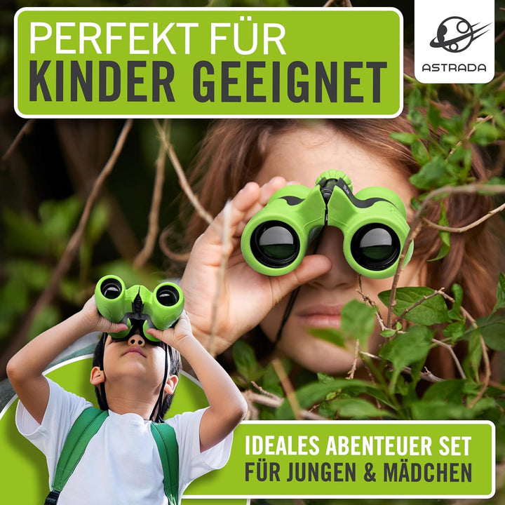 ASTRADA® Fernglas für Kinder [XXL Entdecker-Set] Robustes Kinderfernglas ab 3 Jahre mit Lupe, Kompas