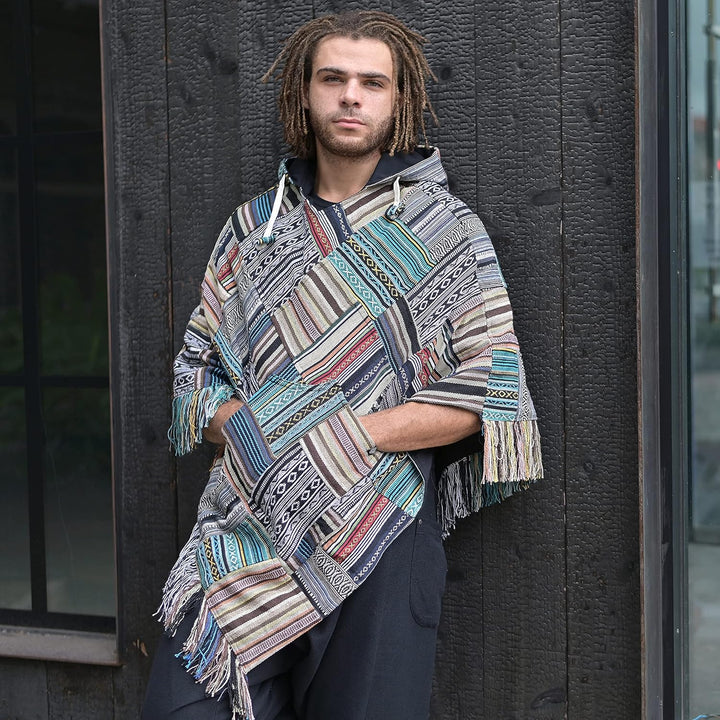 virblatt - Poncho Herren | Baumwolle | Herren Poncho Winter |zum Wenden| Mexiko Poncho Herren warm K