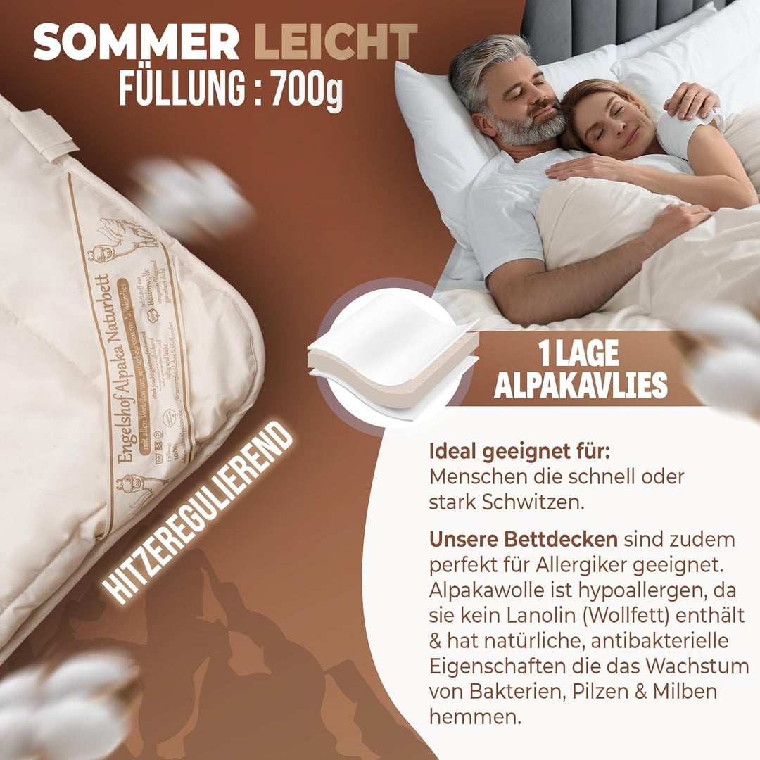 Engelshof Alpaka Bettdecke, Alpaka Decke 135 x 200 cm, Sommer leicht Decke Alpaka Wolle ist viel Bes