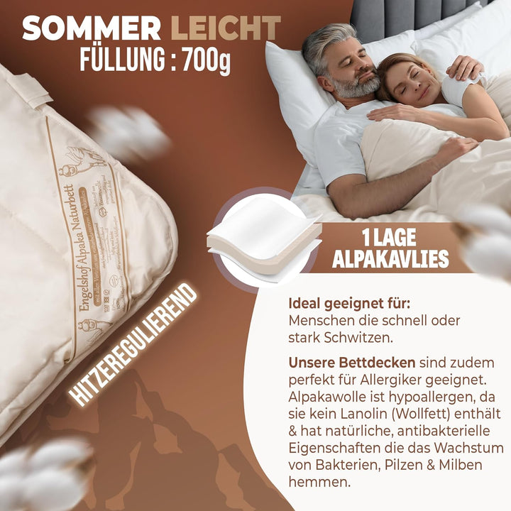 Engelshof Alpaka Bettdecke, Alpaka Decke 135 x 200 cm, Sommer leicht Decke Alpaka Wolle ist viel Bes