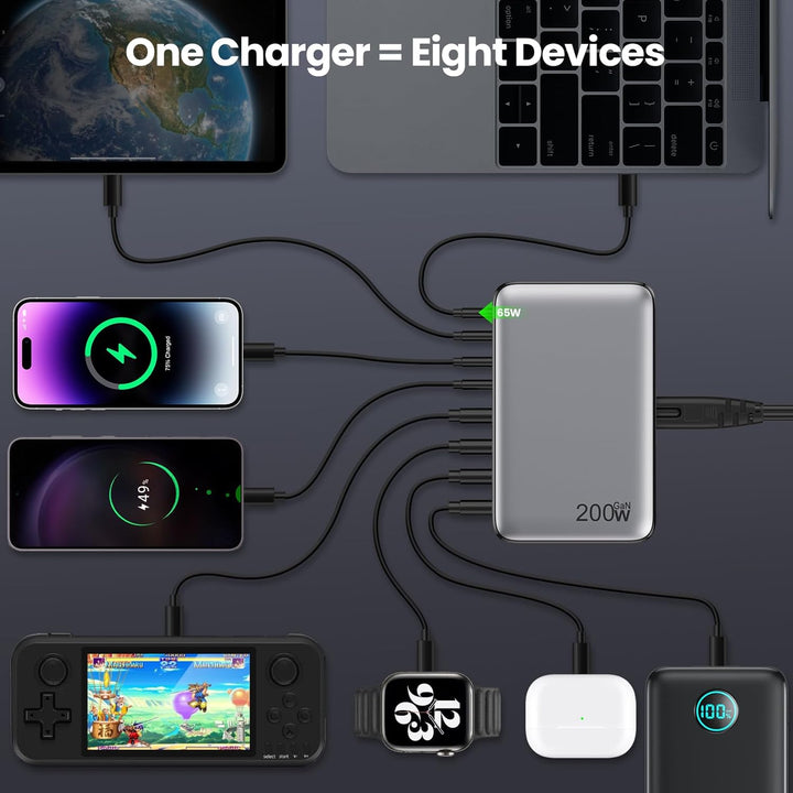 Feob 200W USB C Ladegerät Mehrfach, GaN III 8-Port Schnellladegerät PPS PD 65W Ladegerät Adapter Sch