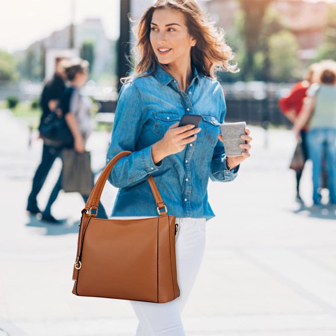 HAWEE Mode Damen Handtasche aus Weiches PU-Leder Umhängetasche Grosse Schultertasche mit Reissversch