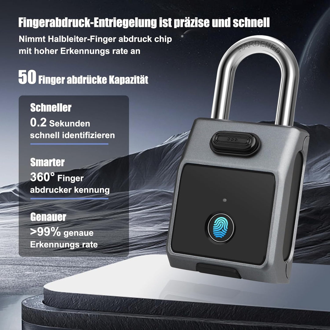 Diyife Fingerabdruck Schloss Zahlenschloss, [3 in 1] Grosses Smart Vorhängeschloss mit APP/Fingerabd