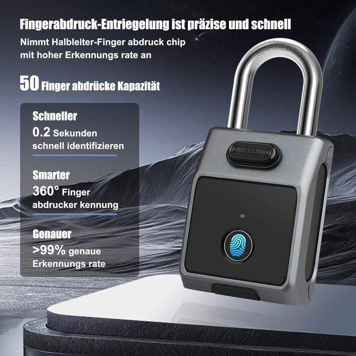 Diyife Fingerabdruck Schloss Zahlenschloss, [3 in 1] Grosses Smart Vorhängeschloss mit APP/Fingerabd