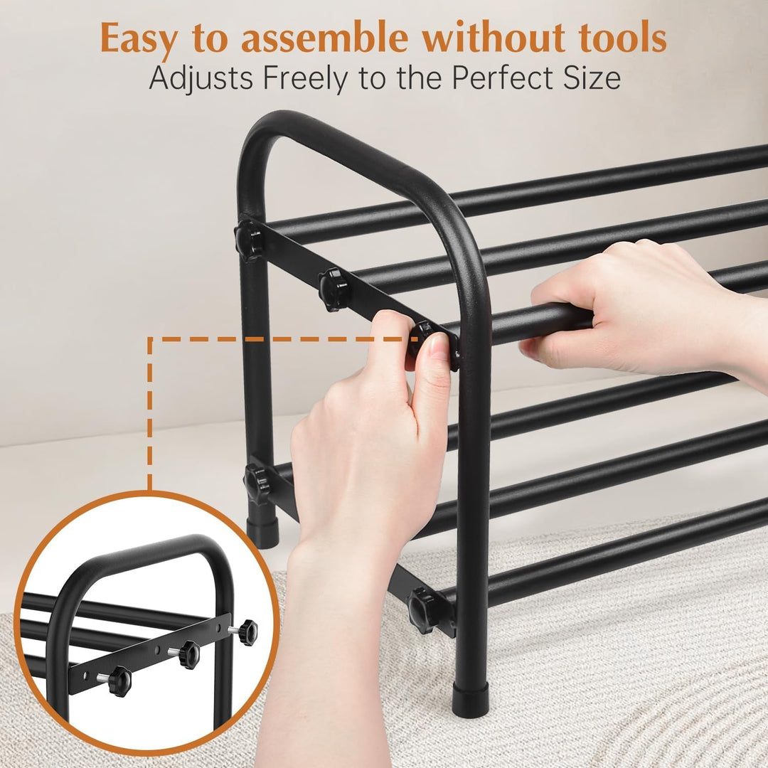 Schuhregal Platzsparend, 2 Ebenen Shoe Rack Metall, Ausziehbar Schuhablage 45 to 80cm, Klein Schuhst