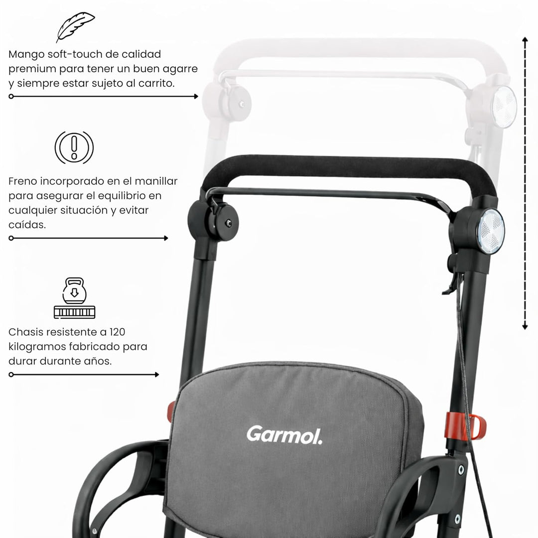 GARMOL Relax Einkaufstrolley mit gepolstertem Sitz, 30 l, faltbar, mit Handbremse und Sicherheit, Ve