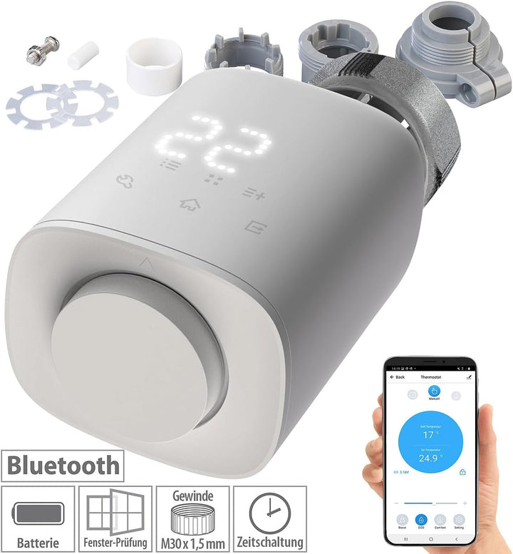revolt Heizkörperthermostat: Programmierbares Heizkörper-Thermostat mit Bluetooth, App, LED-Display