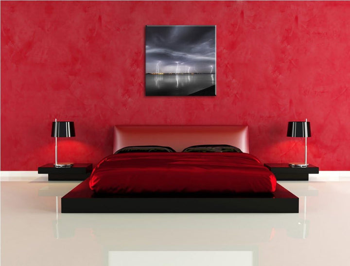 Pixxprint viele Blitzeinschläge über Stadt als Leinwandbild/Grösse: 70x70 cm/Wandbild/Kunstdruck/fer