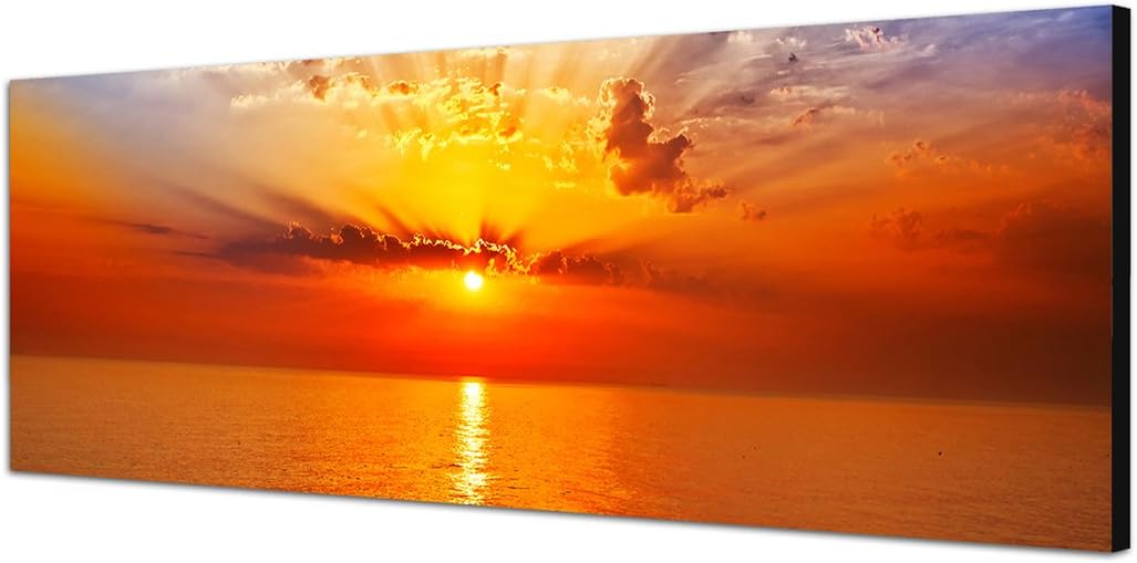 Paul Sinus Art Panoramabild auf Leinwand und Keilrahmen 150x50cm Meer Wolken Sonnenaufgang