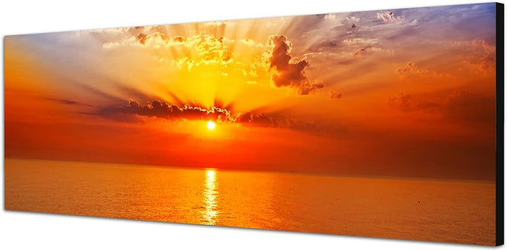 Paul Sinus Art Panoramabild auf Leinwand und Keilrahmen 150x50cm Meer Wolken Sonnenaufgang