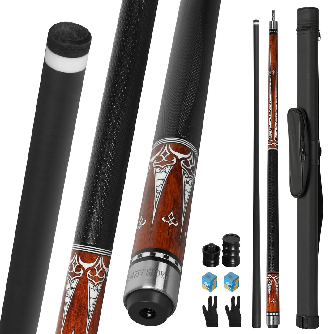 Carbon Fiber Pool Cue Stick 20-21 oz, Professional 13mm Leather Tip, 3/8 * 8 Joint, Includes Cue Cas