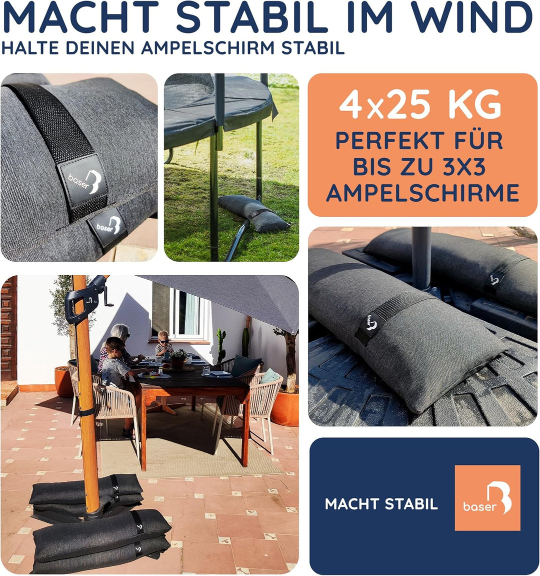 BASER - Gerade auffüllbare Sandsäcke, 4 x 25 KG, auffüllbare Gewichte für Ampelschirme, Sonnenschirm