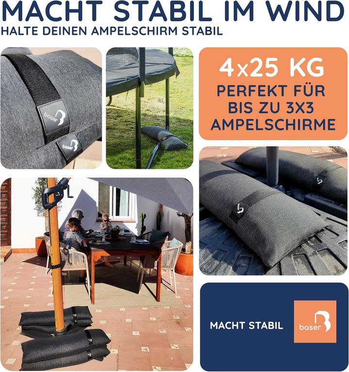 BASER - Gerade auffüllbare Sandsäcke, 4 x 25 KG, auffüllbare Gewichte für Ampelschirme, Sonnenschirm