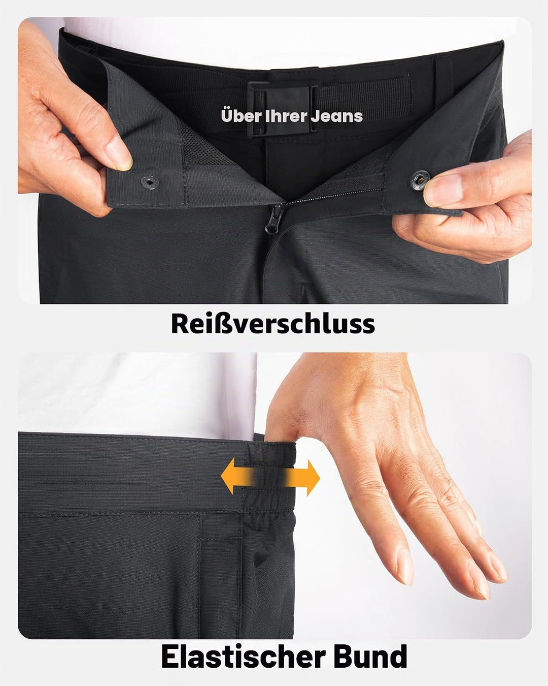 33,000ft Regenhose Herren Wasserdicht Full Zip Wanderhose, Atmungsaktiv 2-Lagen Überziehhose Fahrrad