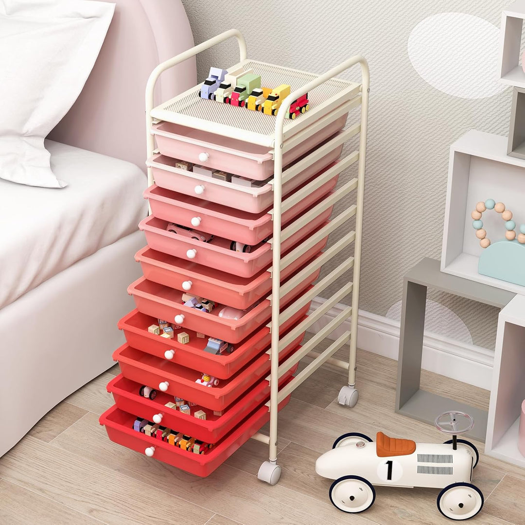 COSTWAY Rollwagen mit Schubladen Rollcontainer Badrollwagen Badtrolley Badregal Beistellwagen mit 10