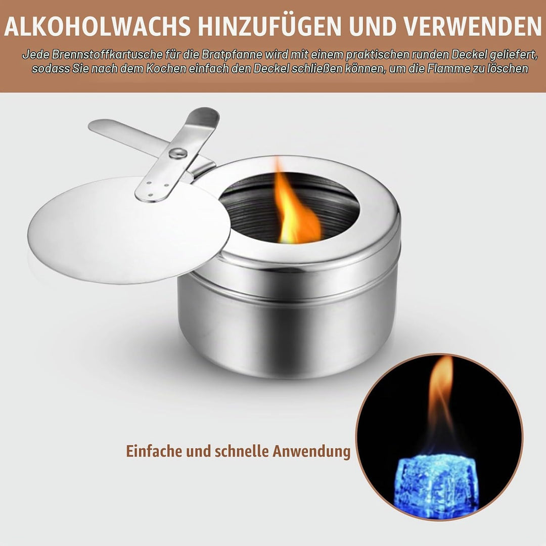 6 Stück Brennpastenbehälter mit Deckel, Edelstahl Fondue Brenner Spiritusbrenner, Speisewärmer Brenn