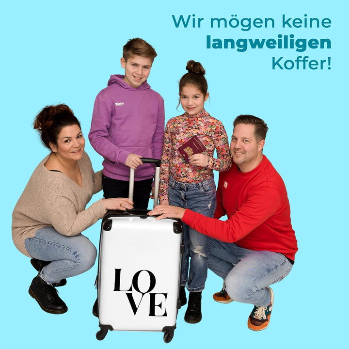 Koffer gross Trolley Rollkoffer Reisekoffer mit 4 Rollen Fotokoffer - Liebe - Text - Schwarz - Weiss