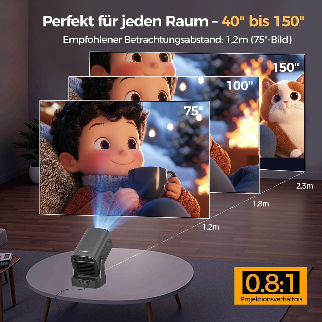 Alwtniet HY310 Mini Beamer 4K Unterstützt, 1080P Mini Projektor mit Autofokus & Automatische Trapezk