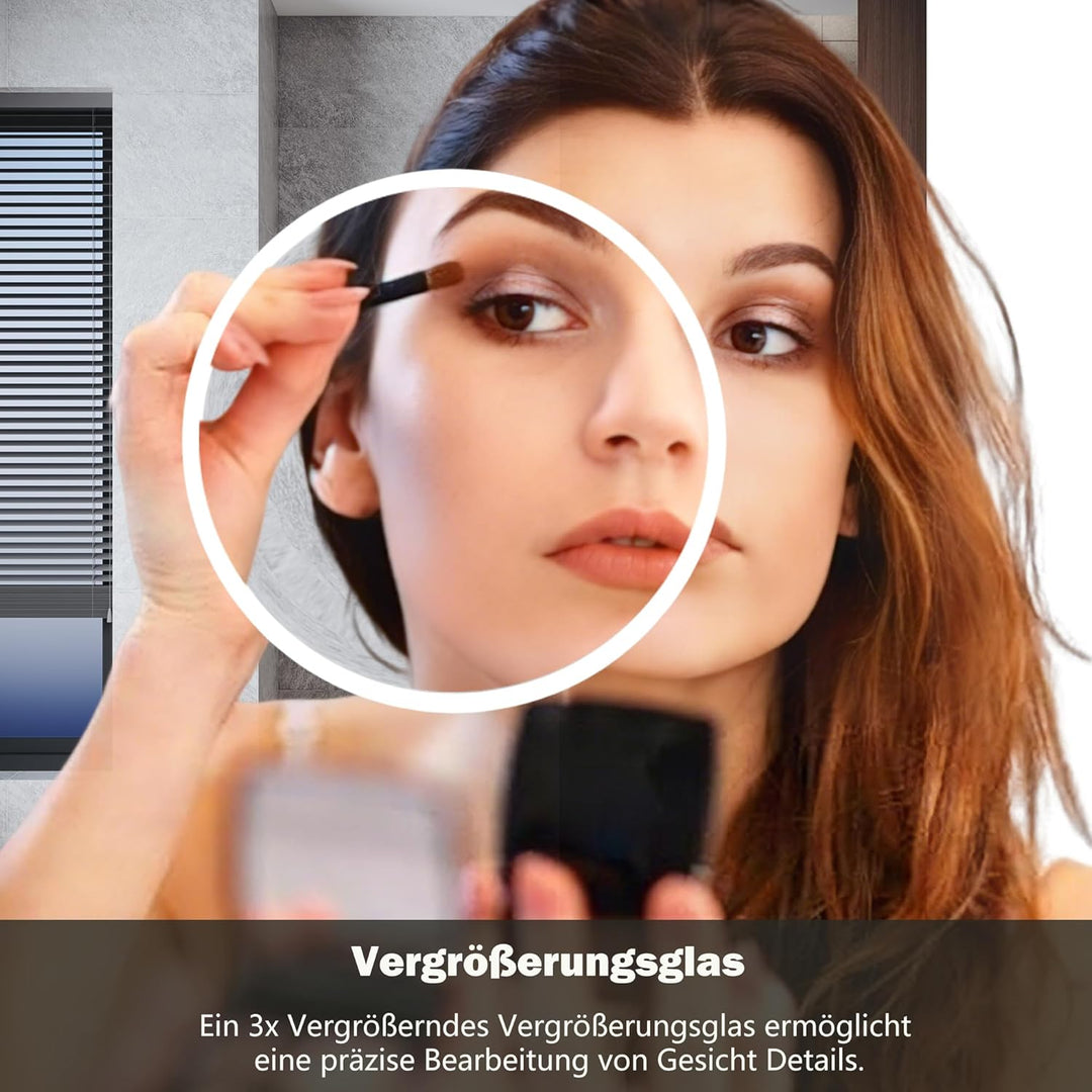 LED Badspiegel 120 x 70 cm Spiegel Bad mit Beleuchtung, 3 Farbe modi, Steckdose, 3X Lupe, Anti-Besch