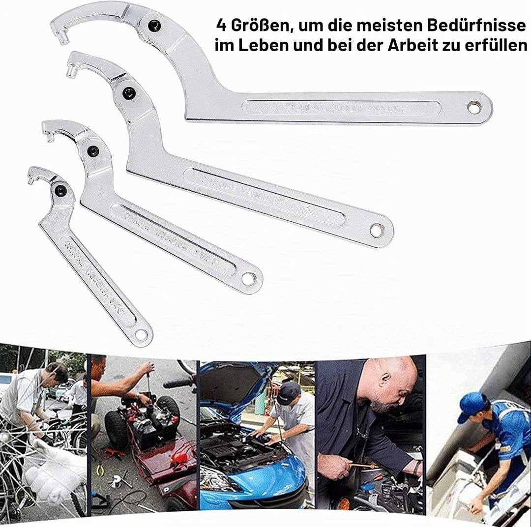 Poweka Verstellbarer C-Stiftschlüssel Hakenschlüssel,(4 Stück) 3/4-2", 1 1/4-3", 2-4 3/4", 4 1/2-6 7