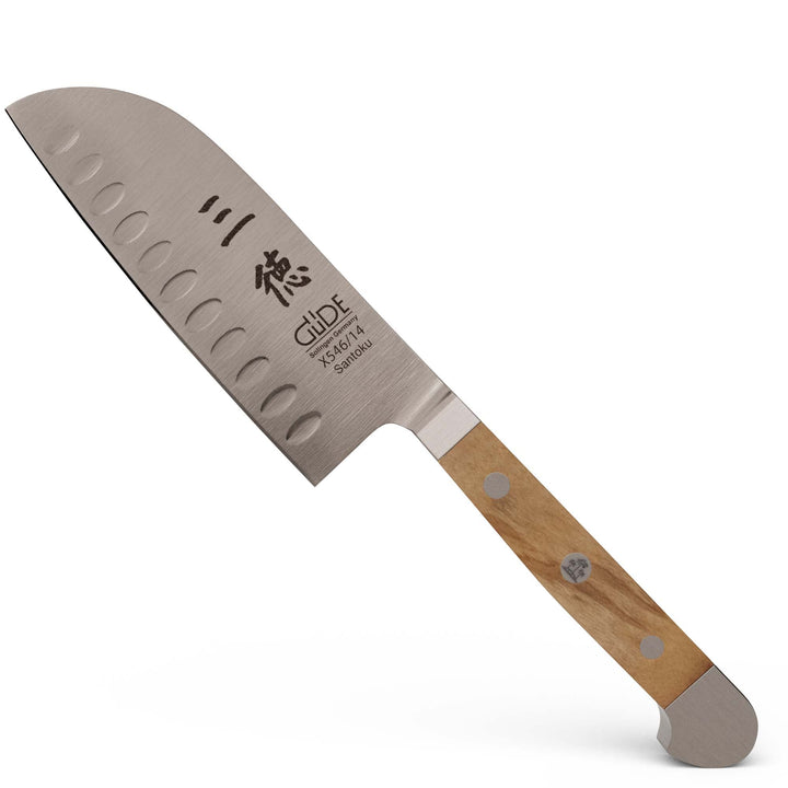 GÜDE Solingen - Santoku mit Kulle geschmiedet, 14 cm, Olivenholz, ALPHA OLIVE, Doppelkropf, Handmade