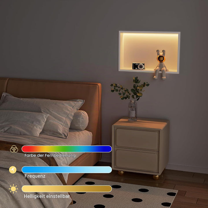 Neohomee Wandnische Dusche Edelstahl mit RGB LED-Licht, Eingebettete Duschnische Weiss Einzelregal L