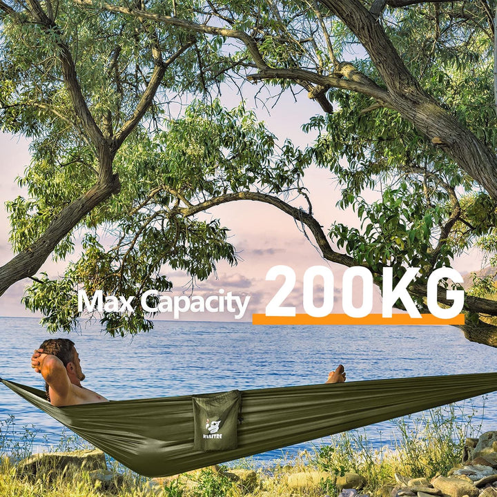 Kiaitre Hängematte, Hängematte Outdoor mit Moskitonetz - 260 x 130 cm Leichte Nylon Hängematte für R