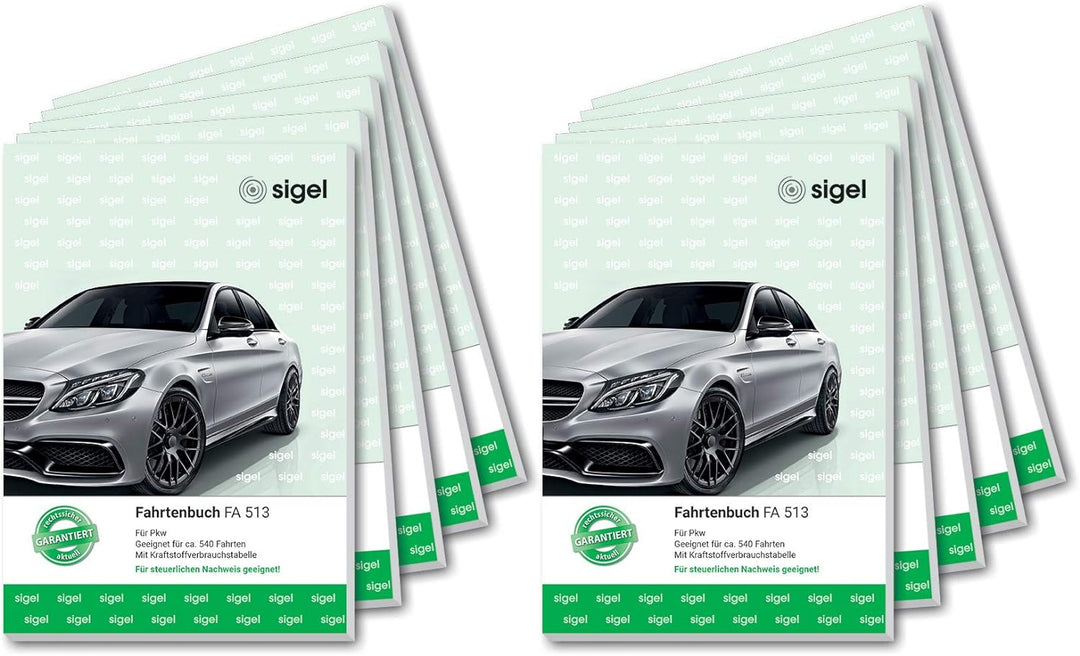 SIGEL FA513/10 Fahrtenbücher A5, 64 Seiten, 10er Pack - für Vielfahrer max. 540 Fahrten - für Deutsc