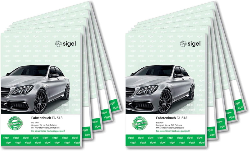 SIGEL FA513/10 Fahrtenbücher A5, 64 Seiten, 10er Pack - für Vielfahrer max. 540 Fahrten - für Deutsc