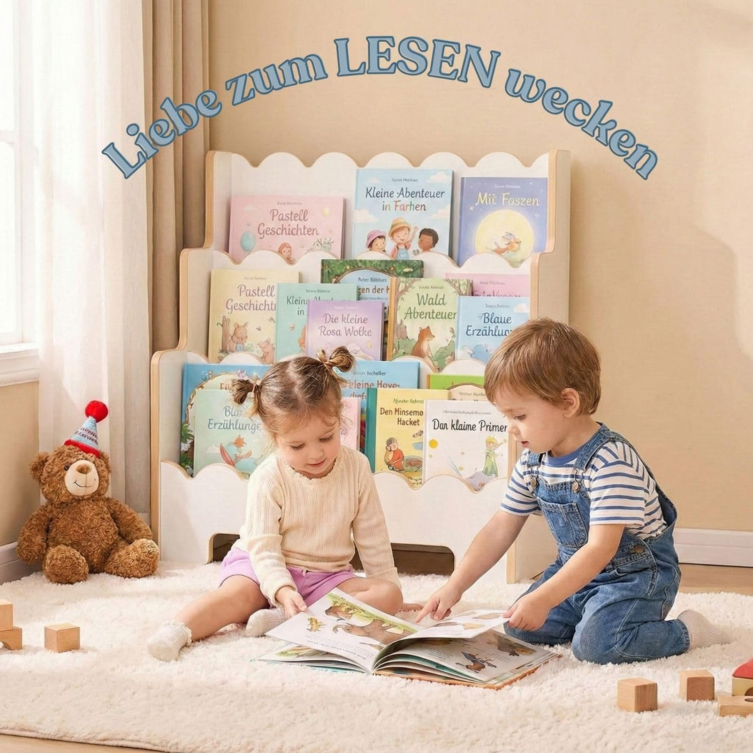 Montessori Kinderregal Weiss – Stabiles Bücherregal für Kinder – Regal für Spielzeug und Bücher – Er