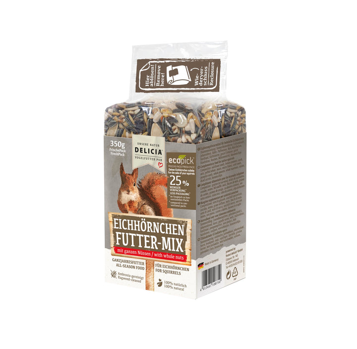 DELICIA® Eichhörnchen FutterMix (350g) · Eichhörnchen Futter mit Nüssen, Früchten & Kernen · Ganzjah
