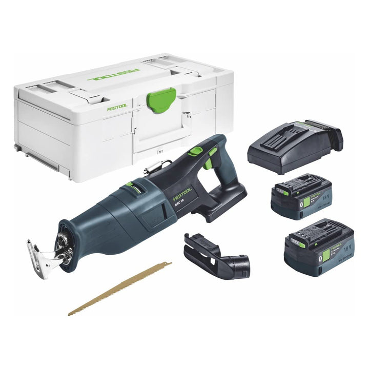 Festool Akku-Säbelsäge RSC 18 5,0 EB-Plus (mit Akkupacks BP 18 Li 5,0, Schnellladegerät, Absaugvorri