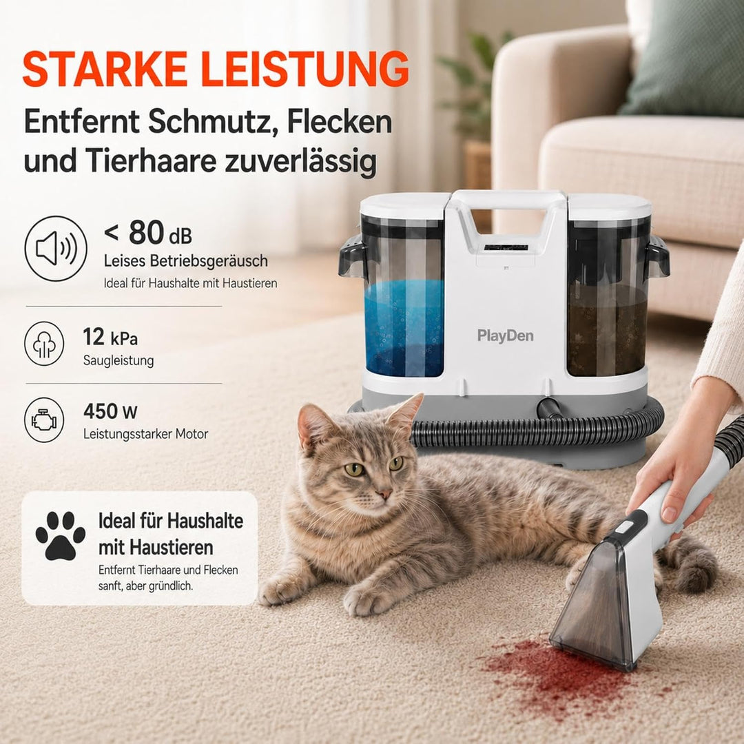 Polsterreiniger Gerät Nasssauger Waschsauger, 450W Waschsauger Teppichreiniger, 12Kpa Polsterreinige