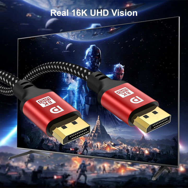 jojobnj 16K 10K 2.1 Displayport Cable, DP Cable 3 m (8K @ 60Hz, 4K @ 144Hz, 2K @ 240Hz,40Gbit) for L