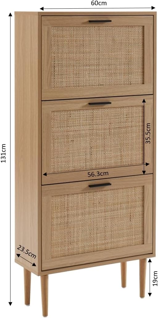 BAÏTA - Schuhschrank Amana, Eichenoptik und Rattangeflecht, 60 cm