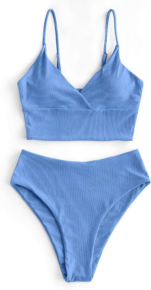 ZAFUL Gerippt Fest Chorhemd Hohes Bein Schnitt Hohe Taille Tankini Set Gepolstert Zwei Stücke Badean