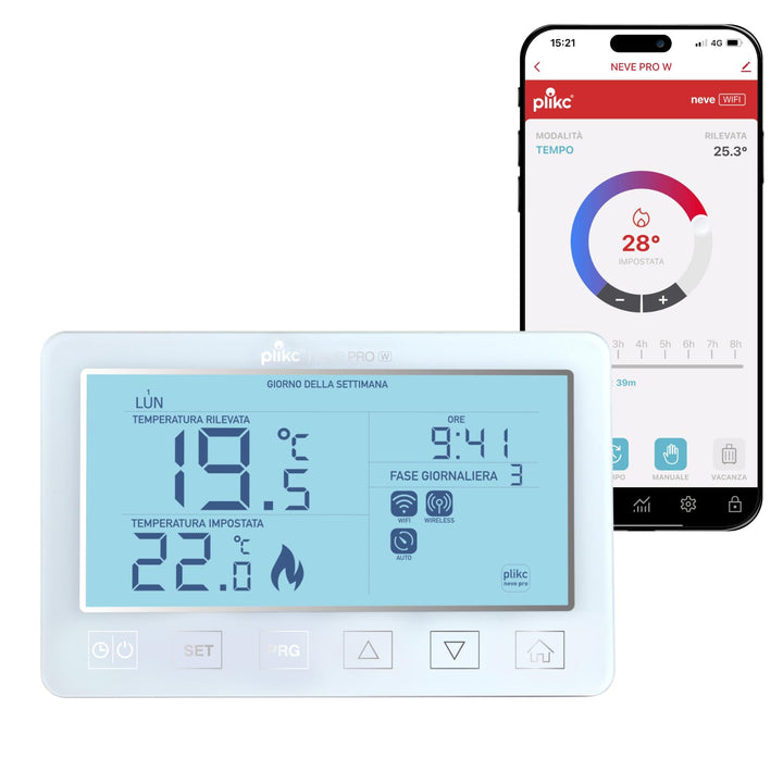 Digitales Wifi Dualband Chronothermostat kompatibel mit Alexa - Stromversorgung 230V - (Schnee PRO W