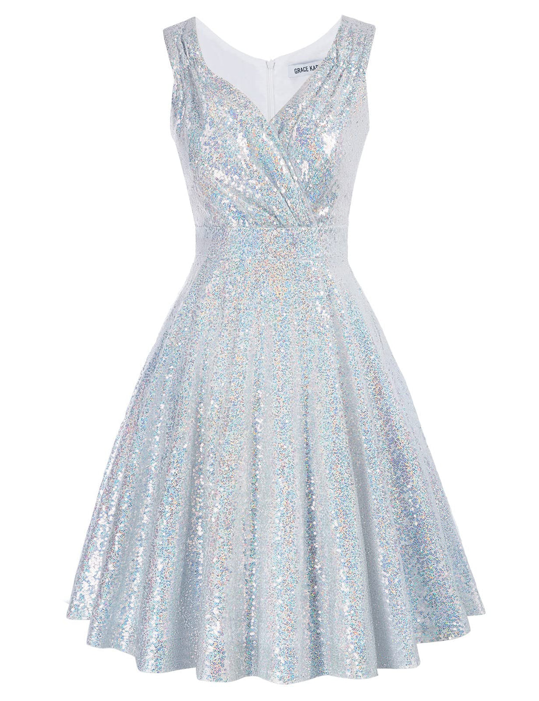 GRACE KARIN Damen Perlen Kleid Knielang Rockabilly Retro Kleider Faltenrock CL061 XL Cl1061-18, XL C