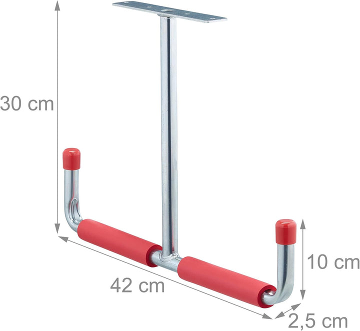 Relaxdays 12 x Deckenhaken Garage, T-Profil, bis 25 kg, für Stauraumbrücke, Stahl mit Polsterung, H