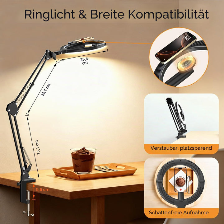 Magnetischen Overhead Stativ Handy mit Ringlicht, 10” LED Stativ für Smartphone mit Ring Light, 5000