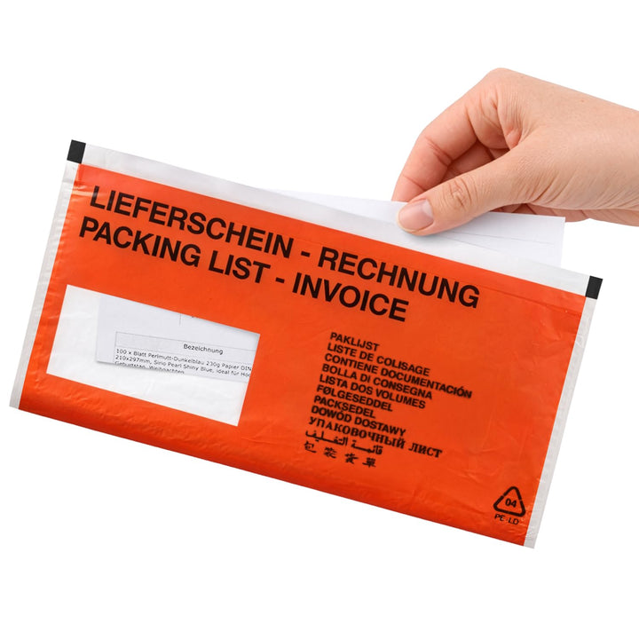 Netuno 5000x rote bedruckte Lieferscheintasche selbstklebend DIN lang 131x 239 mm Begleitpapiertasch