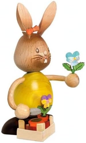 Drechslerei Kuhnert - Osterdekoration / Osterhase - Stupsi Hase mit Stiefmütterchen - 12cm - aus Hol
