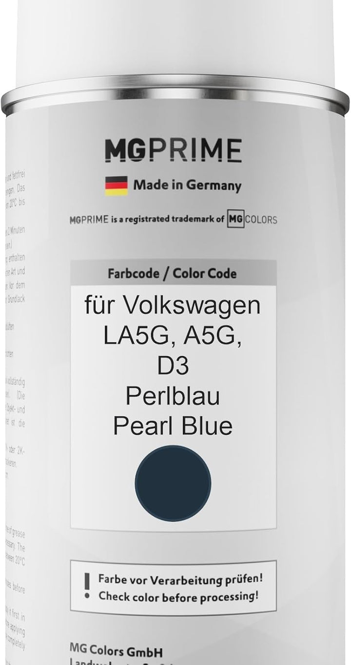 MG PRIME Autolack Sprühdosen Set für Volkswagen VW LA5G / A5G / D3 Perlblau/Pearl Blue Basislack Kla