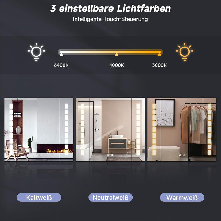 SONNI Spiegelschrank Bad 60 × 65cm beschlagfrei mit Steckdose Kabelloses Scharnier Design LED Spiege