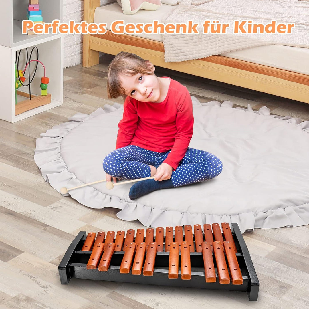 COSTWAY 25 Noten Glockenspiel Xylophon Holz mit Schlägel Tragetasche, Percussion Geeignet für Kinder